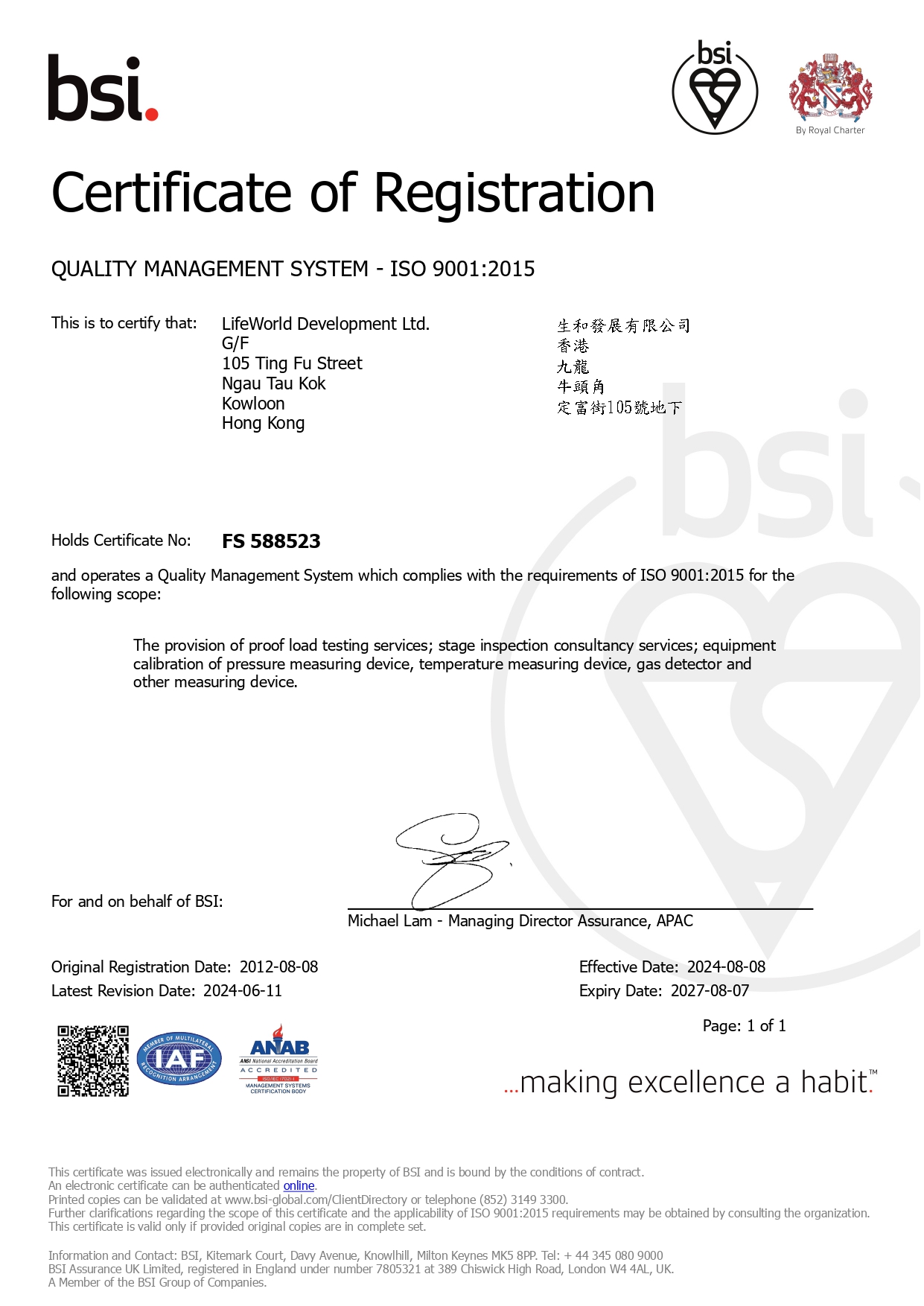 BSI certificate of registration